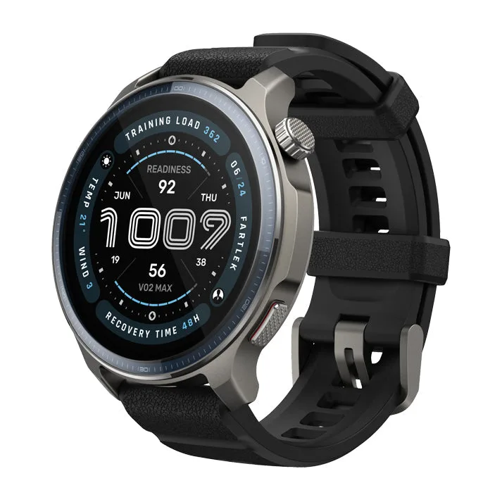 Smartwatch Amazfit Balance 2 com aro prateado e pulseira preta