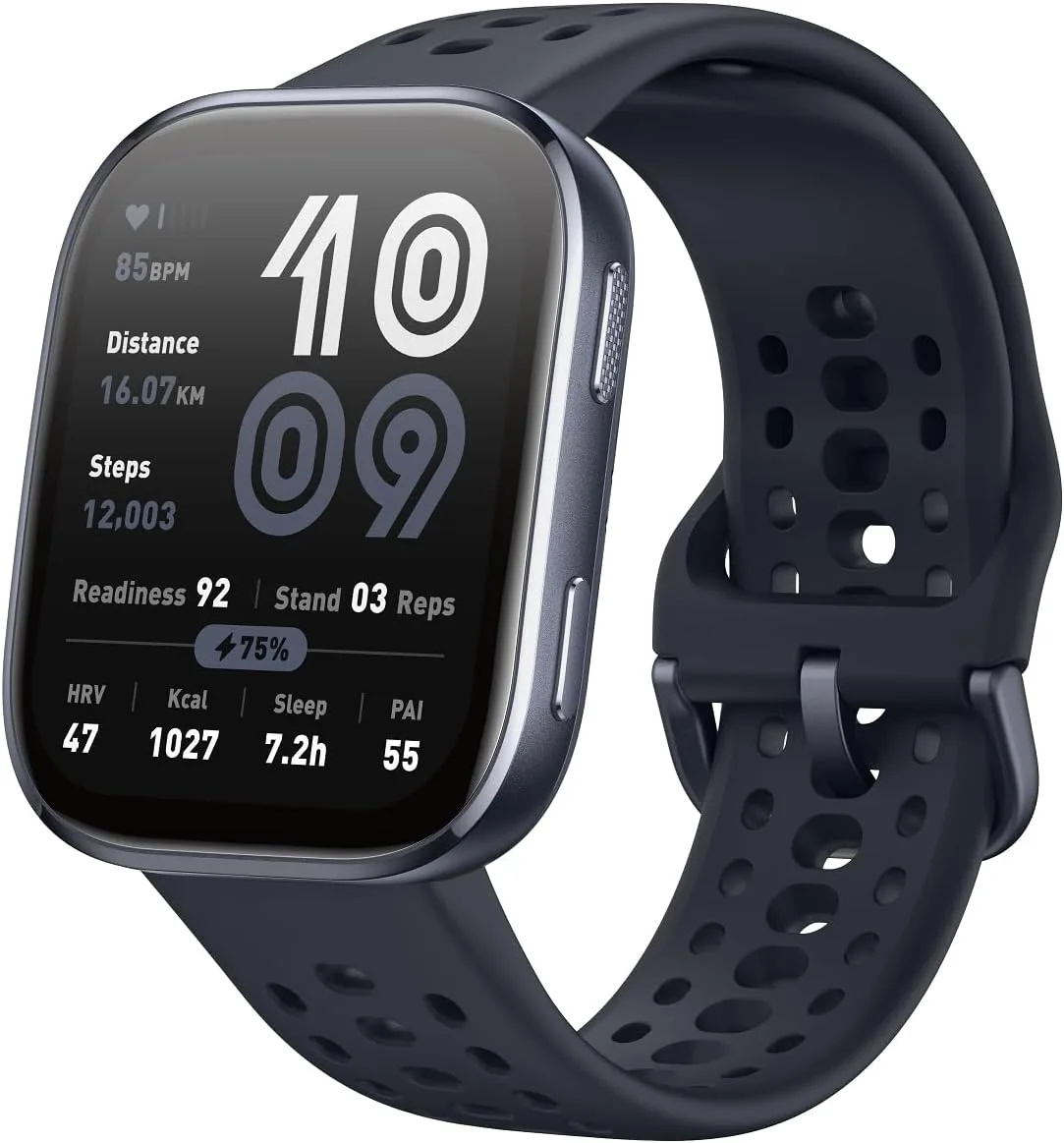 Smartwatch Amazfit Bip 6 de tela quadrada, com pulseira azul-escura