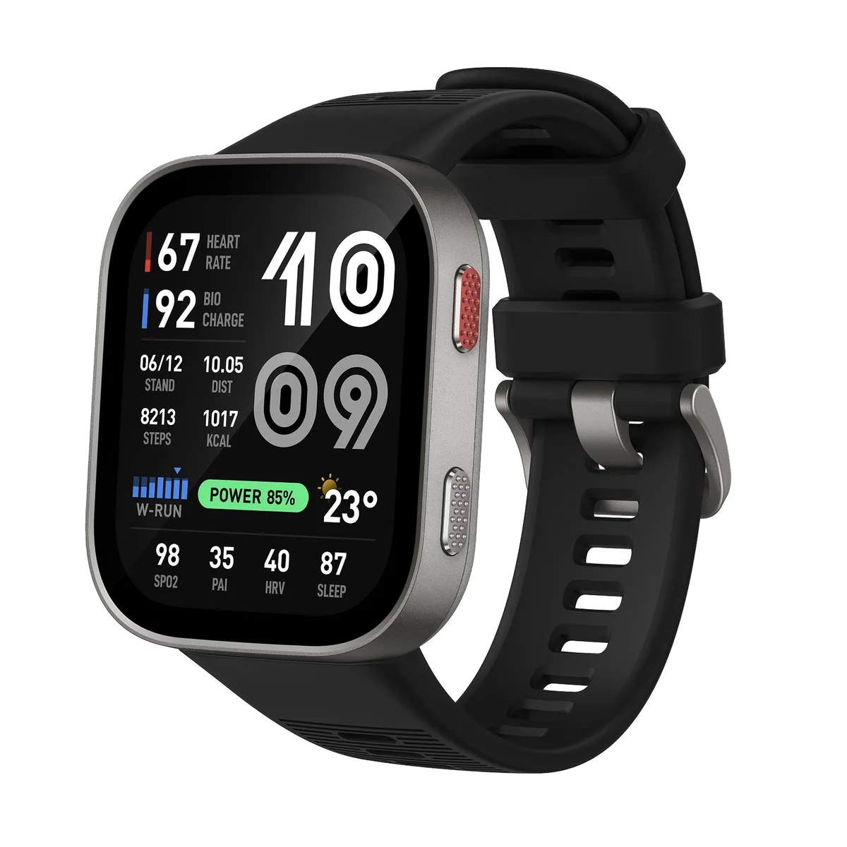 Smartwatch Amazfit Bip Max de tela quadrada, com pulseira preta