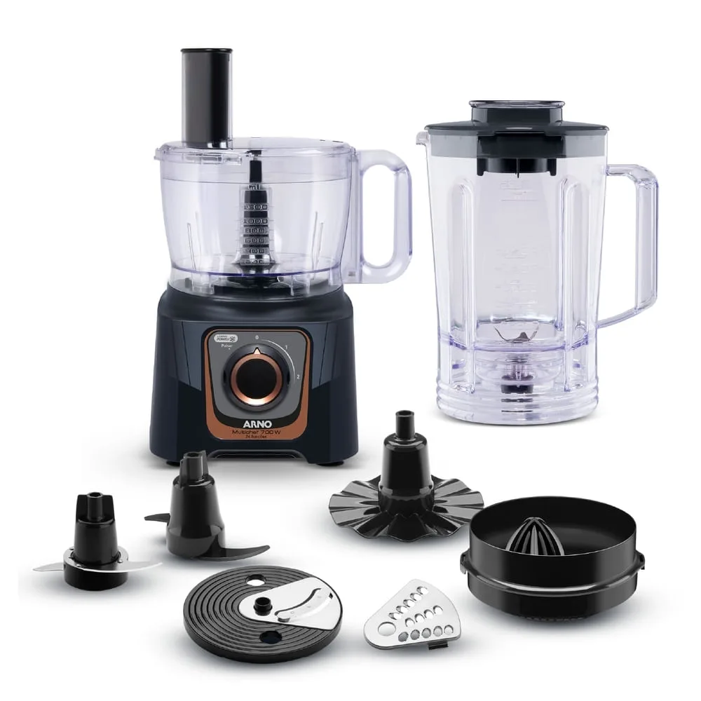 Multiprocessador Arno Multichef MP72 preto com os acessórios