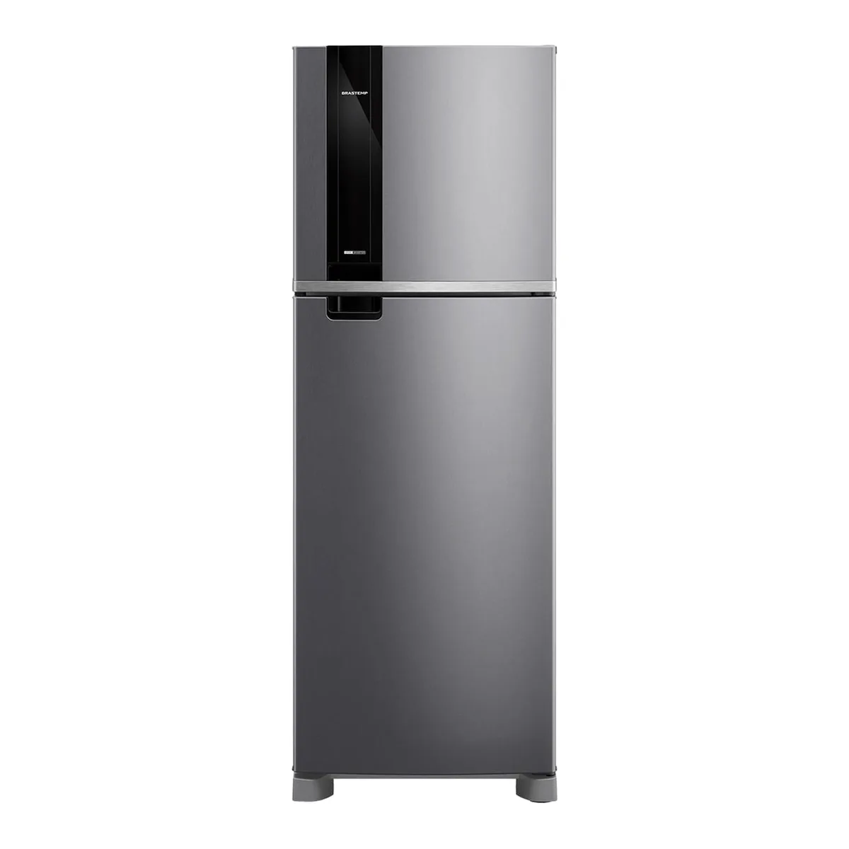 Geladeira Brastemp BRM46MK inox de duas portas, vista de frente