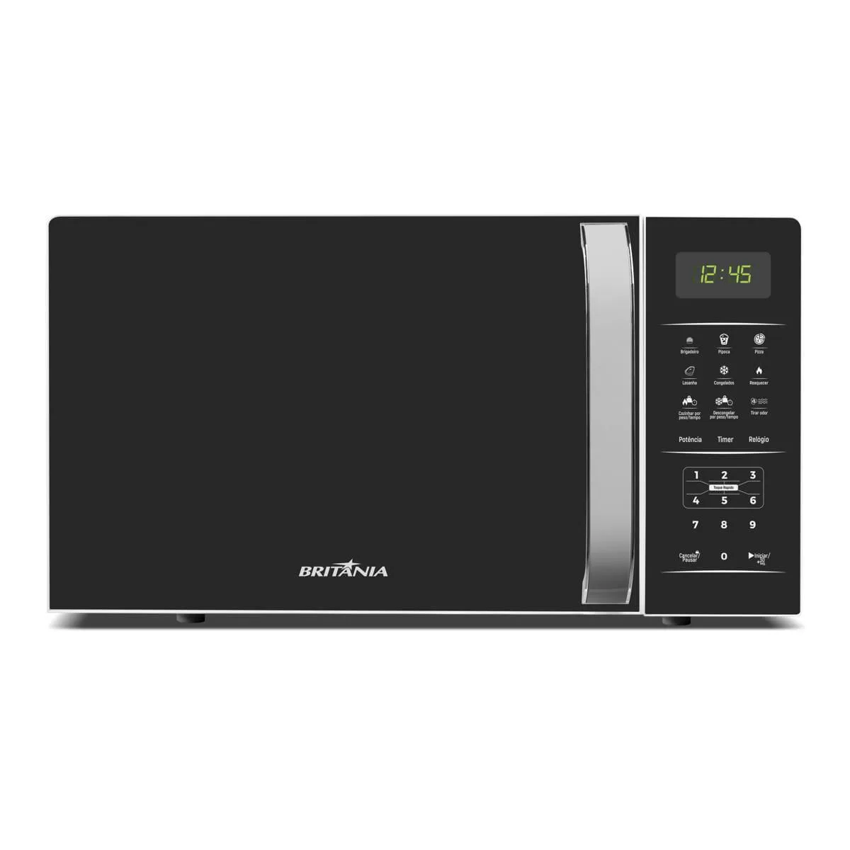 Micro-ondas Britânia BMO23 de 20 litros, visto de frente
