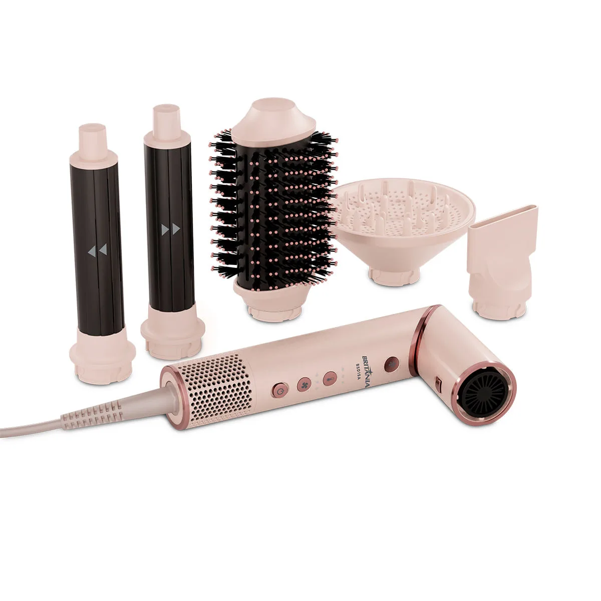 Secador de cabelo multifuncional Britânia BSD15A rosa-claro, com escova, modeladores e difusor