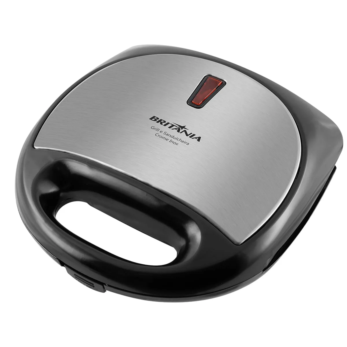 Sanduicheira e grill Britânia Crome Inox, preta com tampa prateada