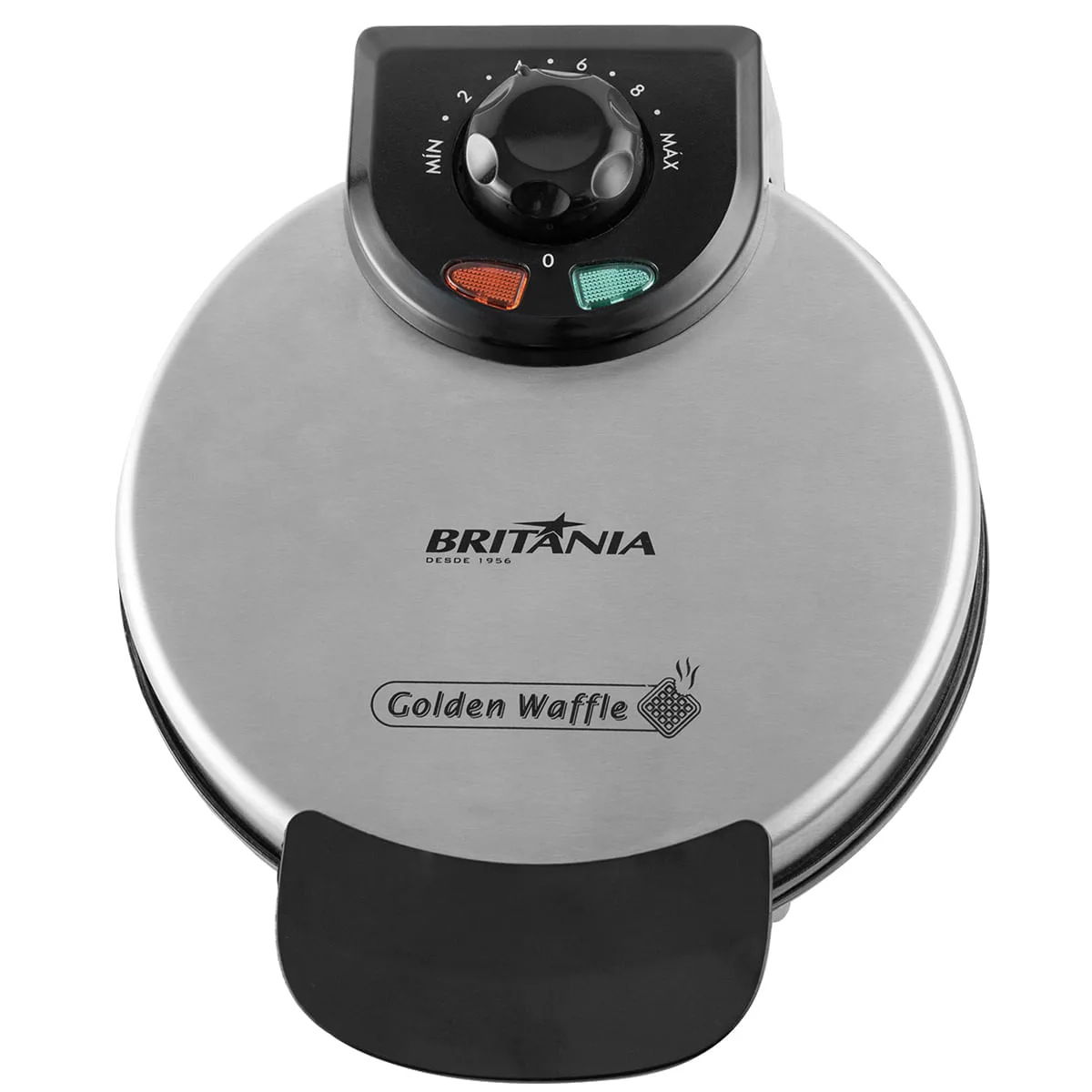 Máquina de waffle Britânia Golden Waffle, redonda, com seletor no topo