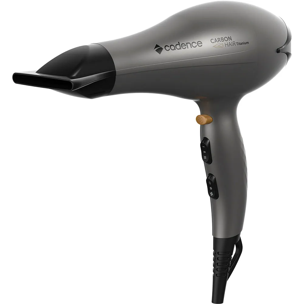 Secador de cabelo Cadence Carbon Hair Titanium cinza, visto de lado