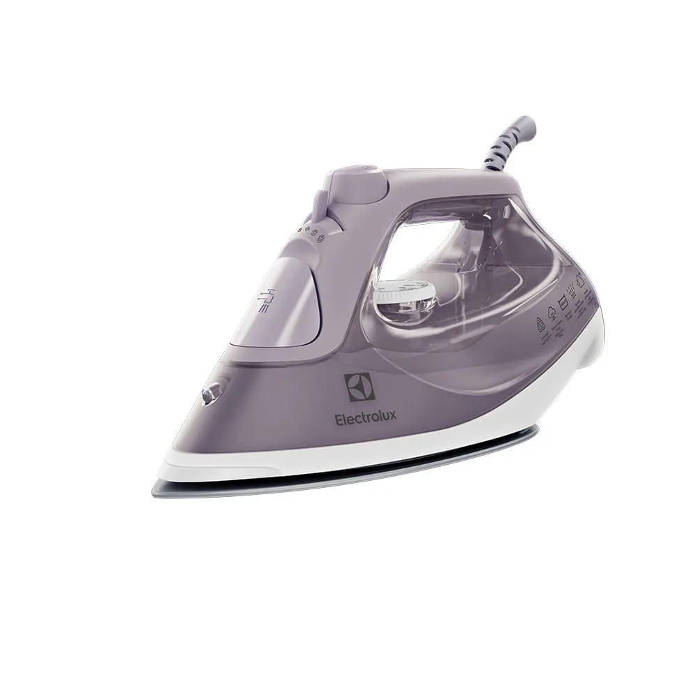 Ferro a vapor Electrolux Lavanda Experience ESI50 lilás e branco, visto de três quartos