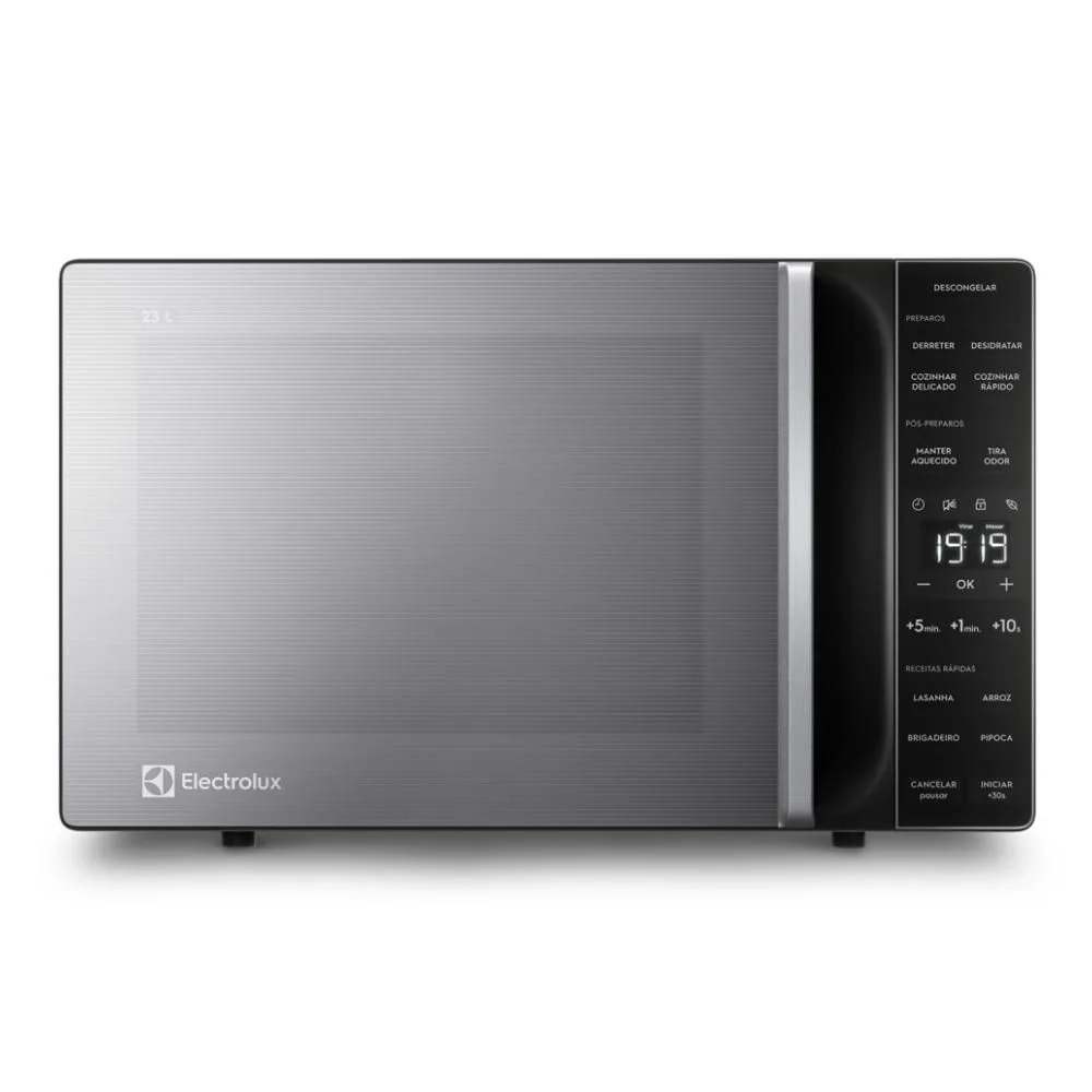 Micro-ondas Electrolux ME23S prata, visto de frente