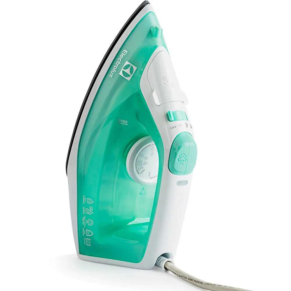 Ferro a vapor Electrolux Easyline SIE70 verde-água e branco, visto de lado