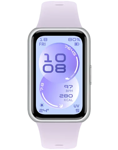 Pulseira inteligente Huawei Band 11 na versão lilás, vista de frente