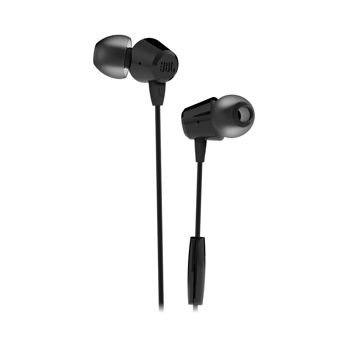 Fone intra-auricular com fio JBL C50HI preto, com o controle no cabo
