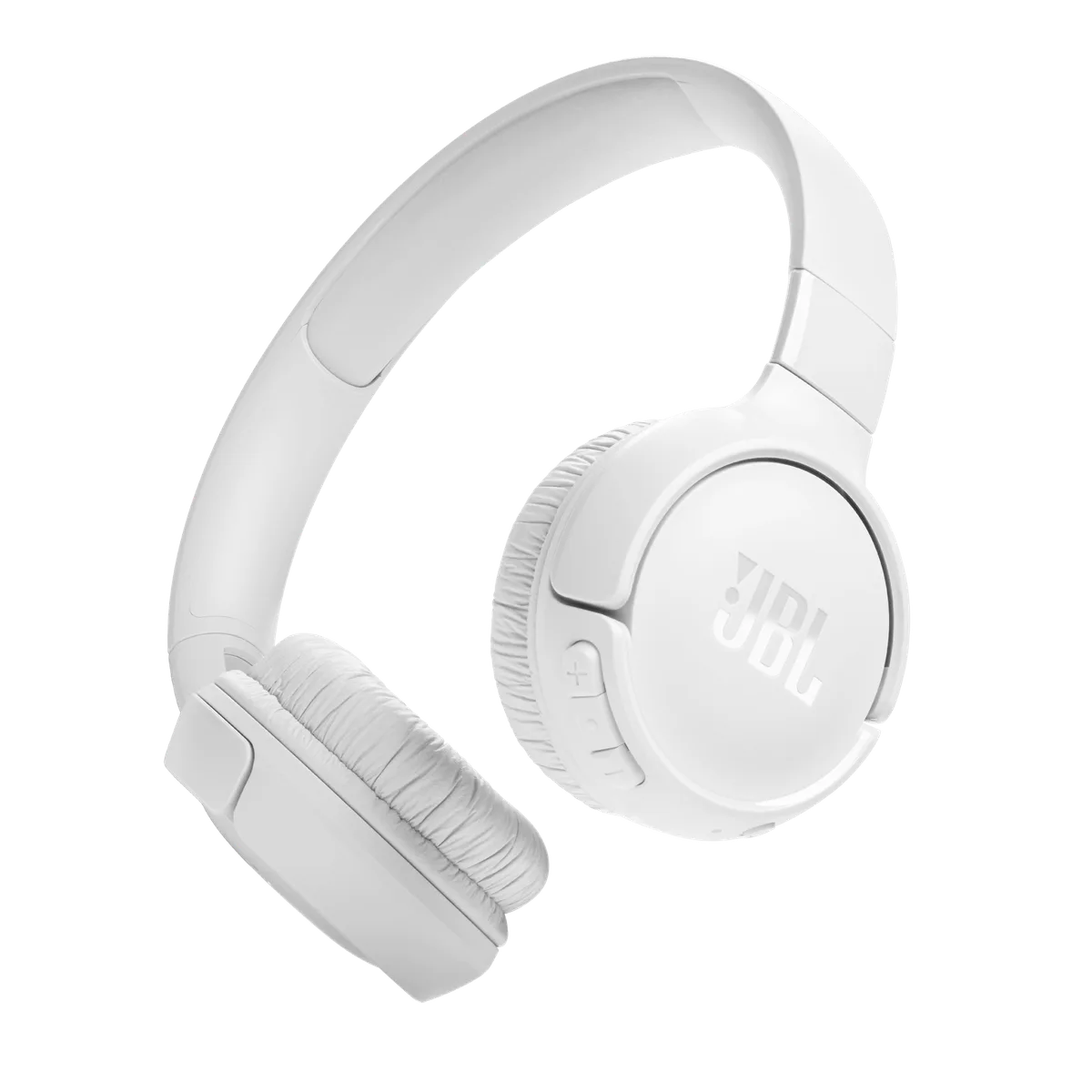 Headphone on-ear JBL Tune 520BT na cor branca, visto de três quartos