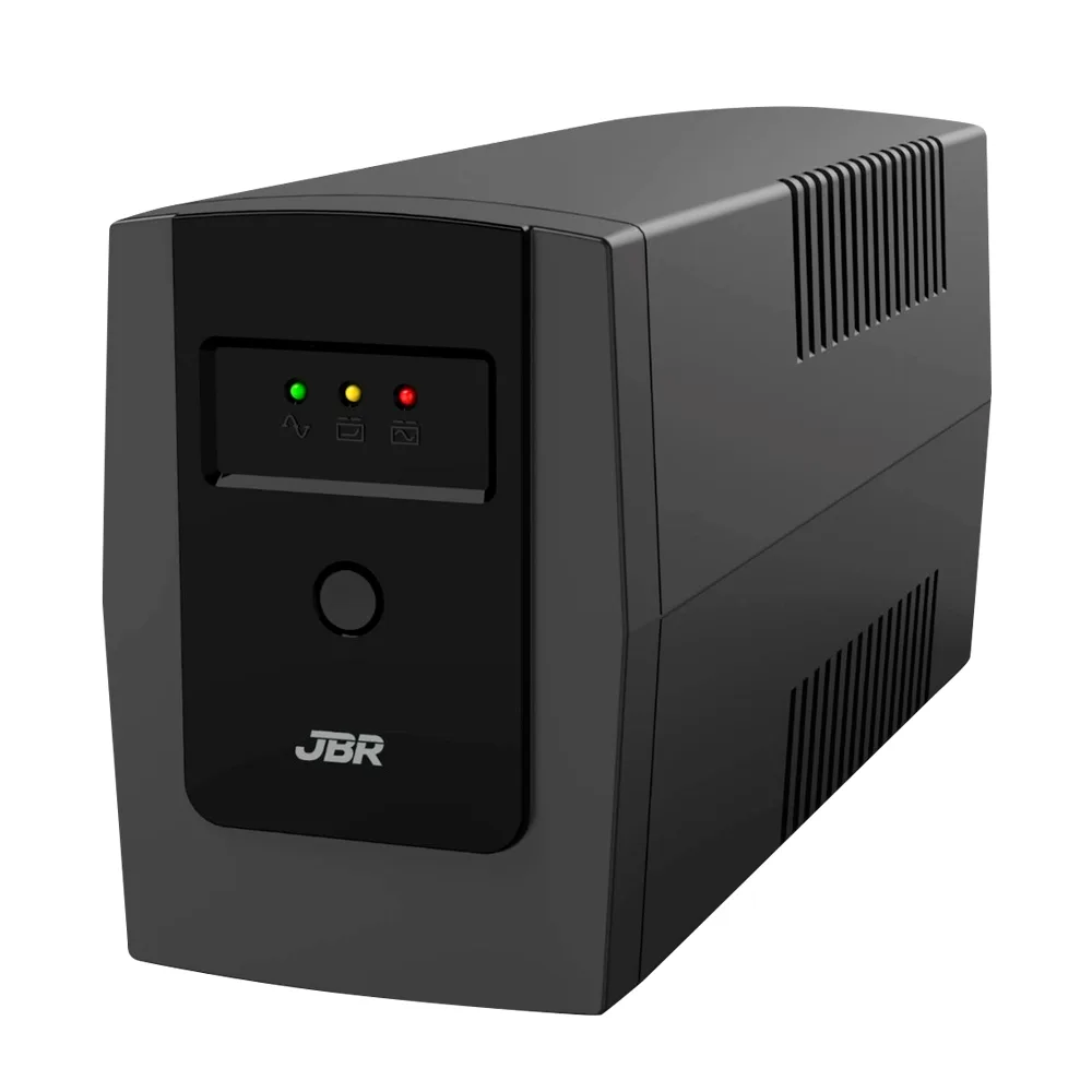 Nobreak JBR Guard, gabinete preto visto de frente, com três LEDs e botão