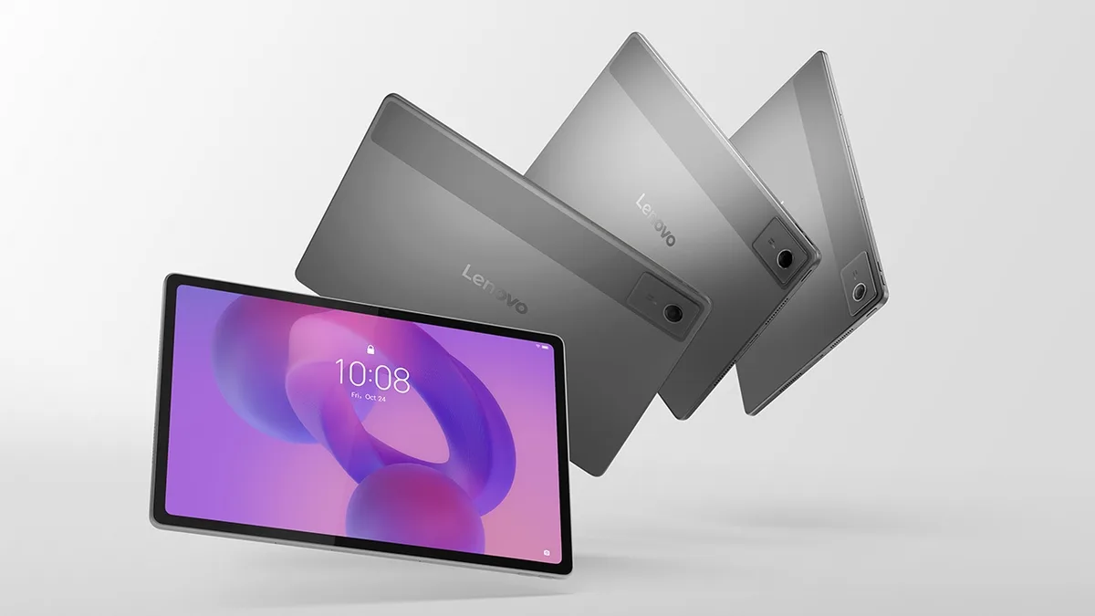 Lenovo Idea Tab Plus cinza, visto de frente