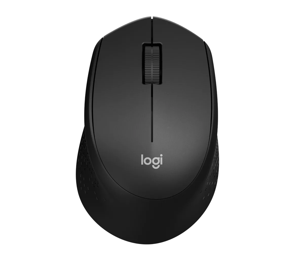 Mouse sem fio Logitech M330 Silent Plus preto, visto de cima