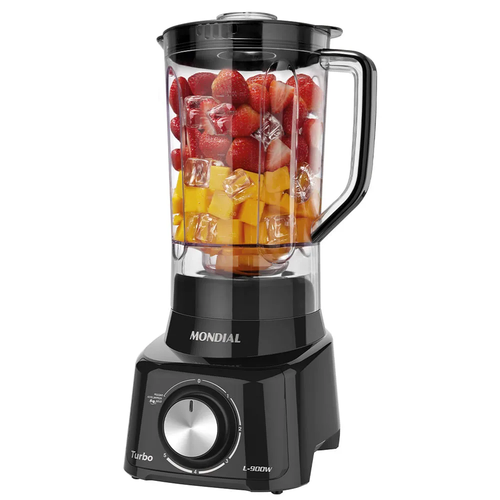 Liquidificador Mondial Turbo Full L-900 FB preto, com copo de cristal