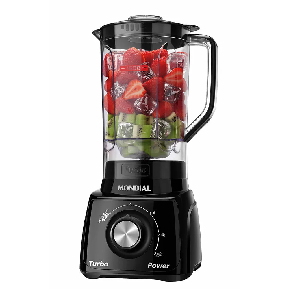 Liquidificador Mondial Turbo Power L-99 FB preto, com copo de cristal