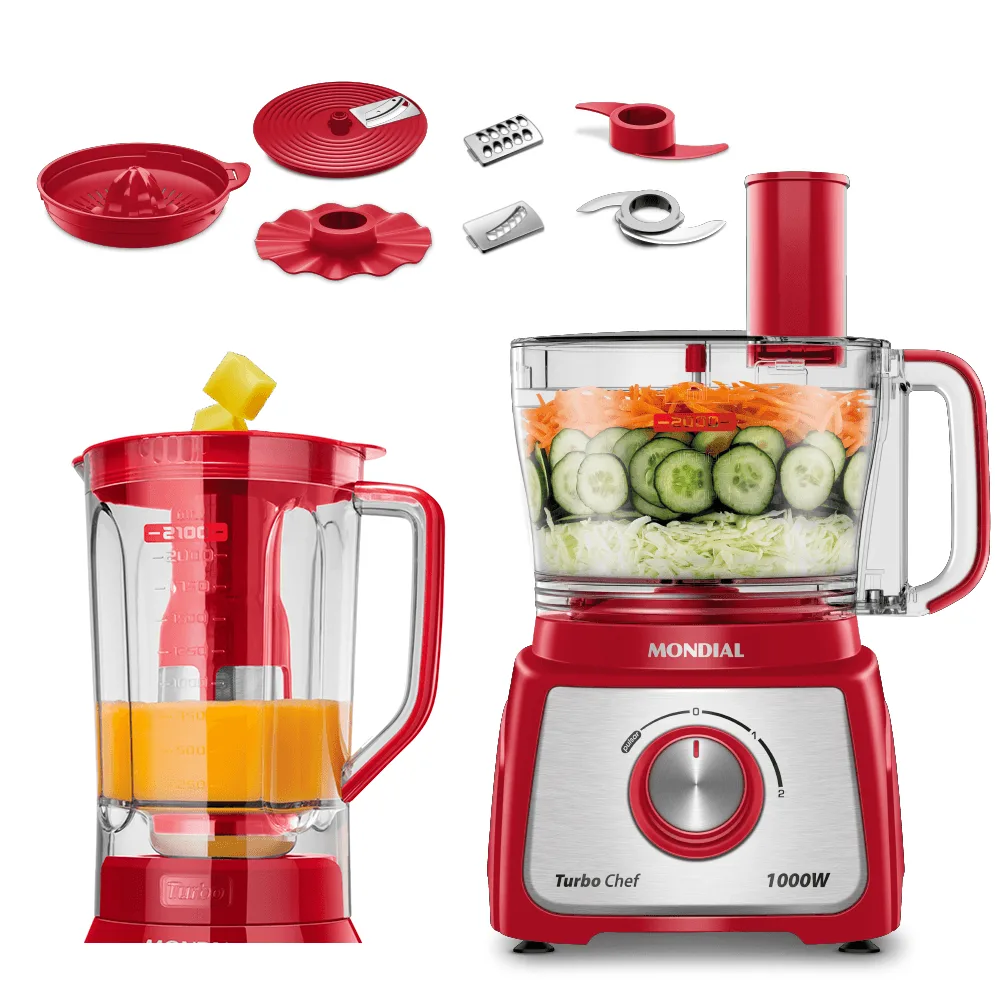 Multiprocessador Mondial MPN-01-RF vermelho com jarra e acessórios