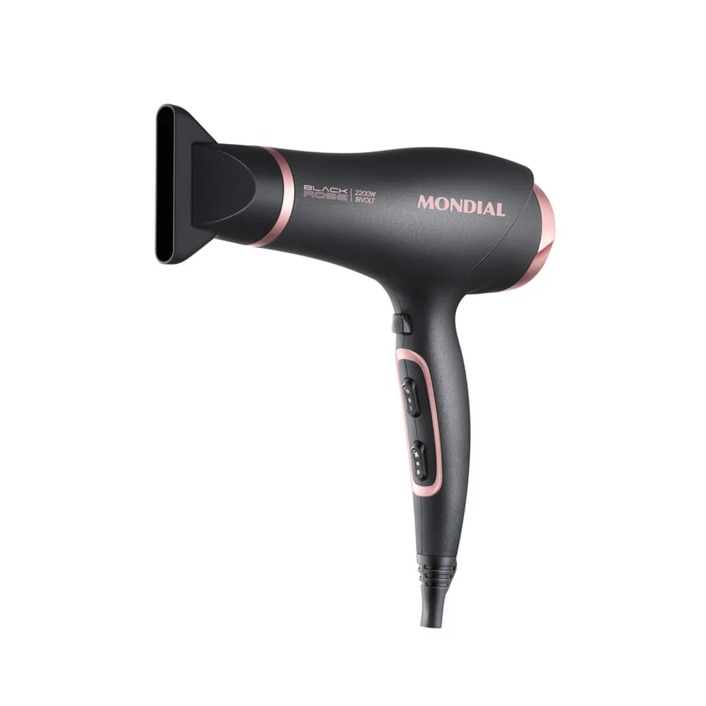 Secador Mondial SC-37-BI preto com detalhes em rosa dourado