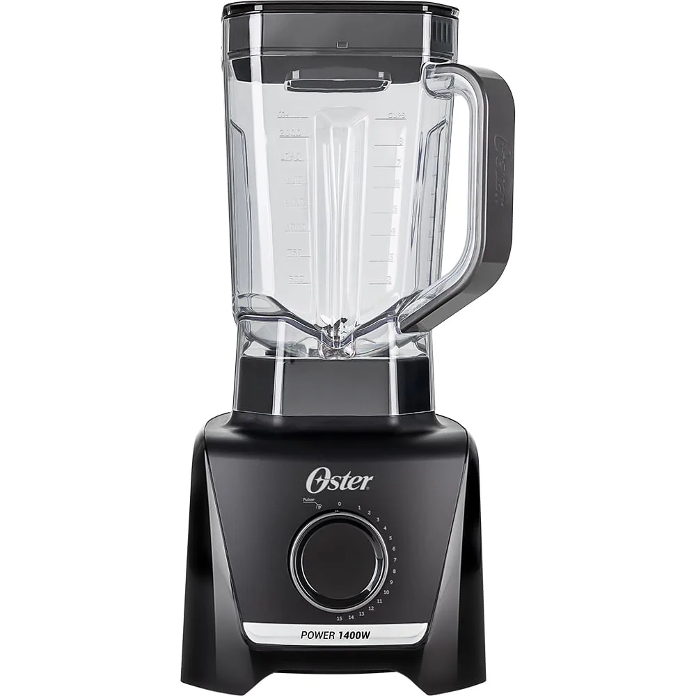 Liquidificador Oster 1400 Full preto, com copo plástico de 3,2 litros