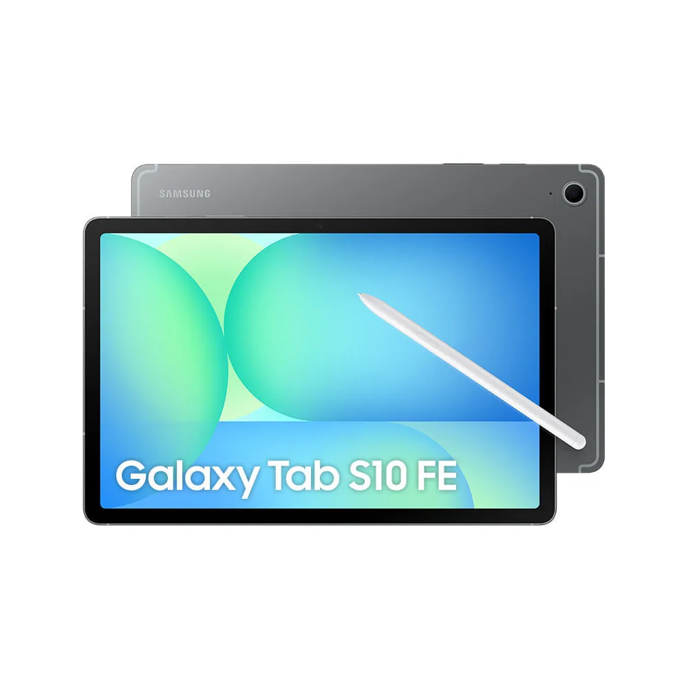 Samsung Galaxy Tab S10 FE cinza, visto de frente