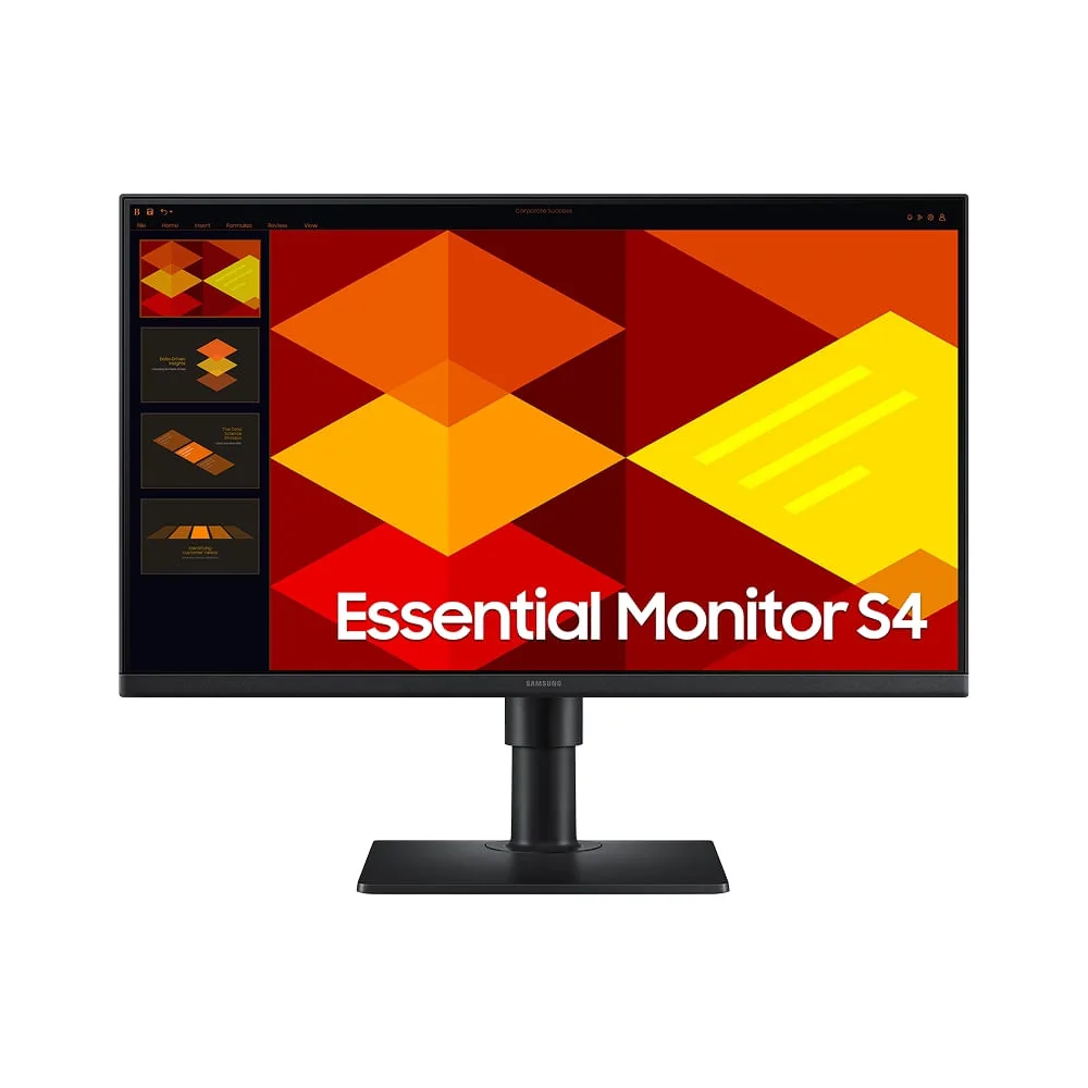 Monitor Samsung Essential S4 de 24 polegadas, sobre a base com ajuste de altura