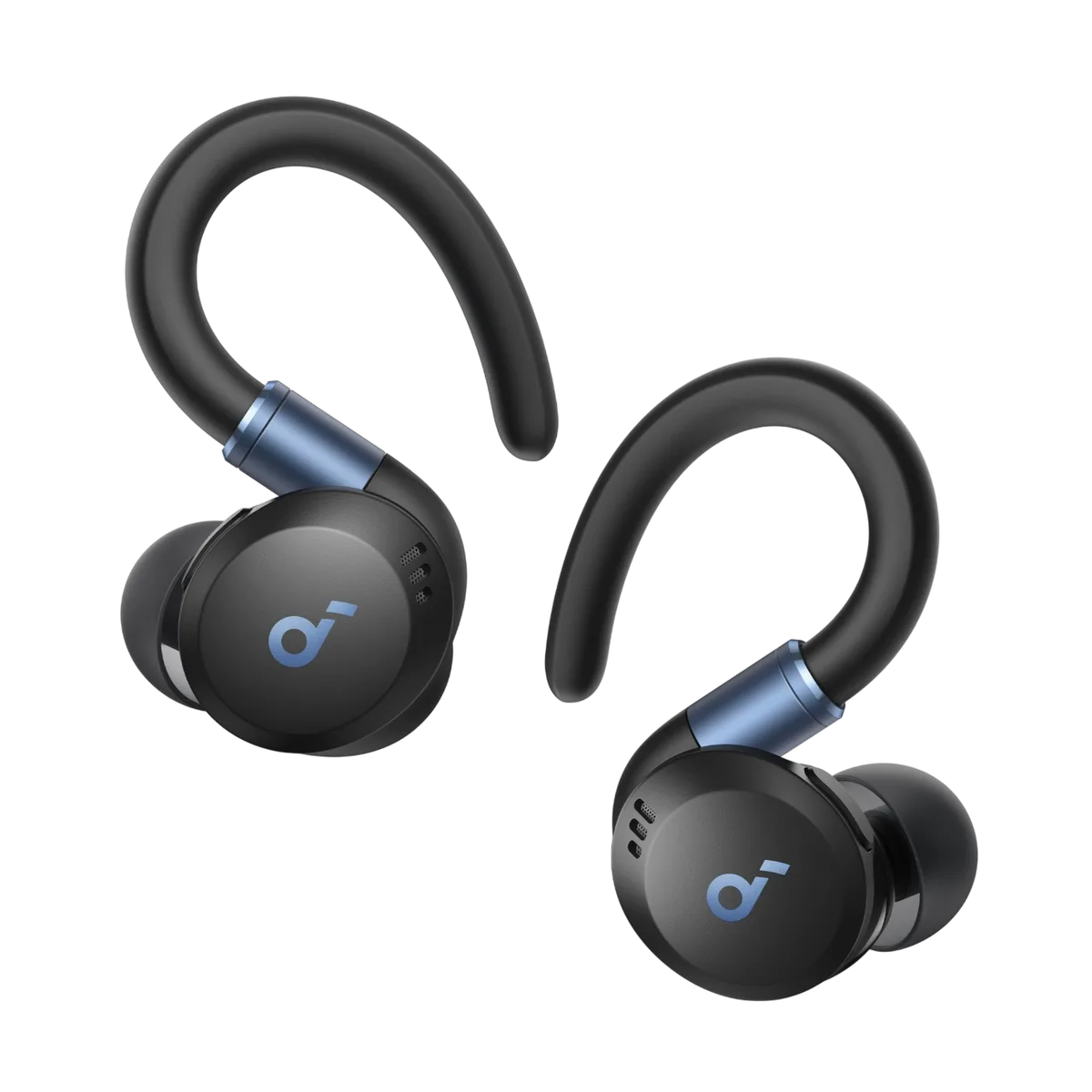 Fone esportivo soundcore Sport X20 preto, com os ganchos de orelha