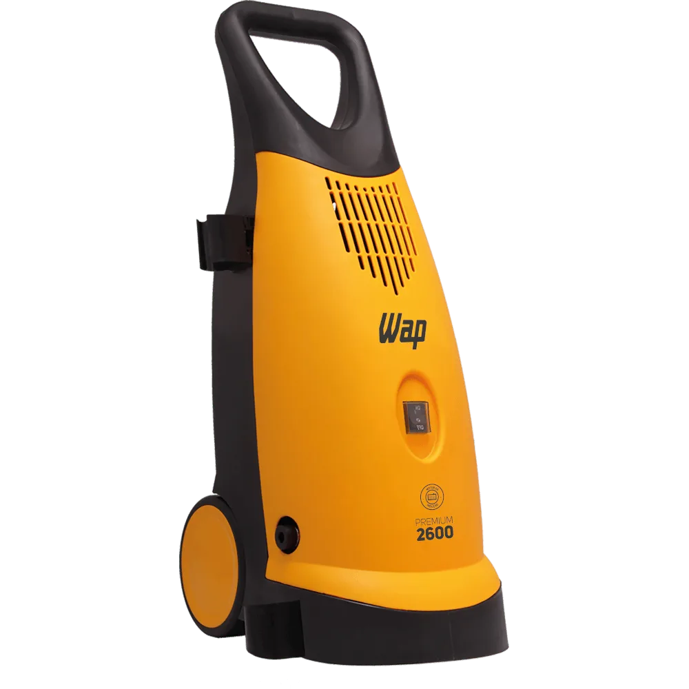 Lavadora de alta pressão WAP Premium 2600 amarela e preta, vista de frente